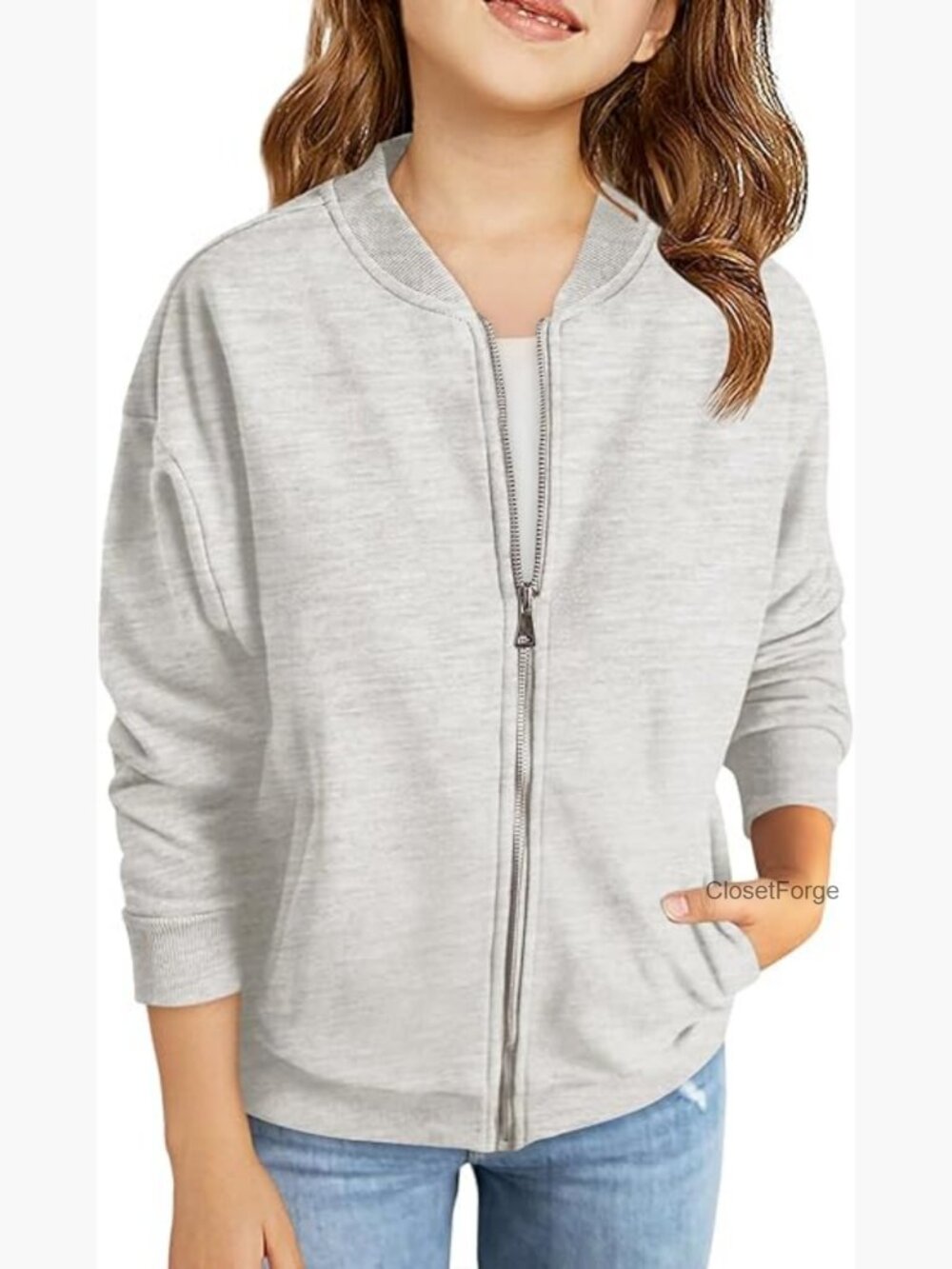 Girls Zip Up Jacket Long Sleeve Sweatshirt with Pockets Fall Outerwear